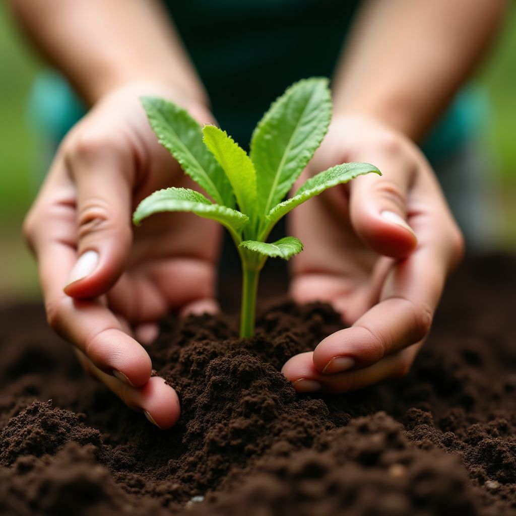 Mano plantando un pequeño árbol